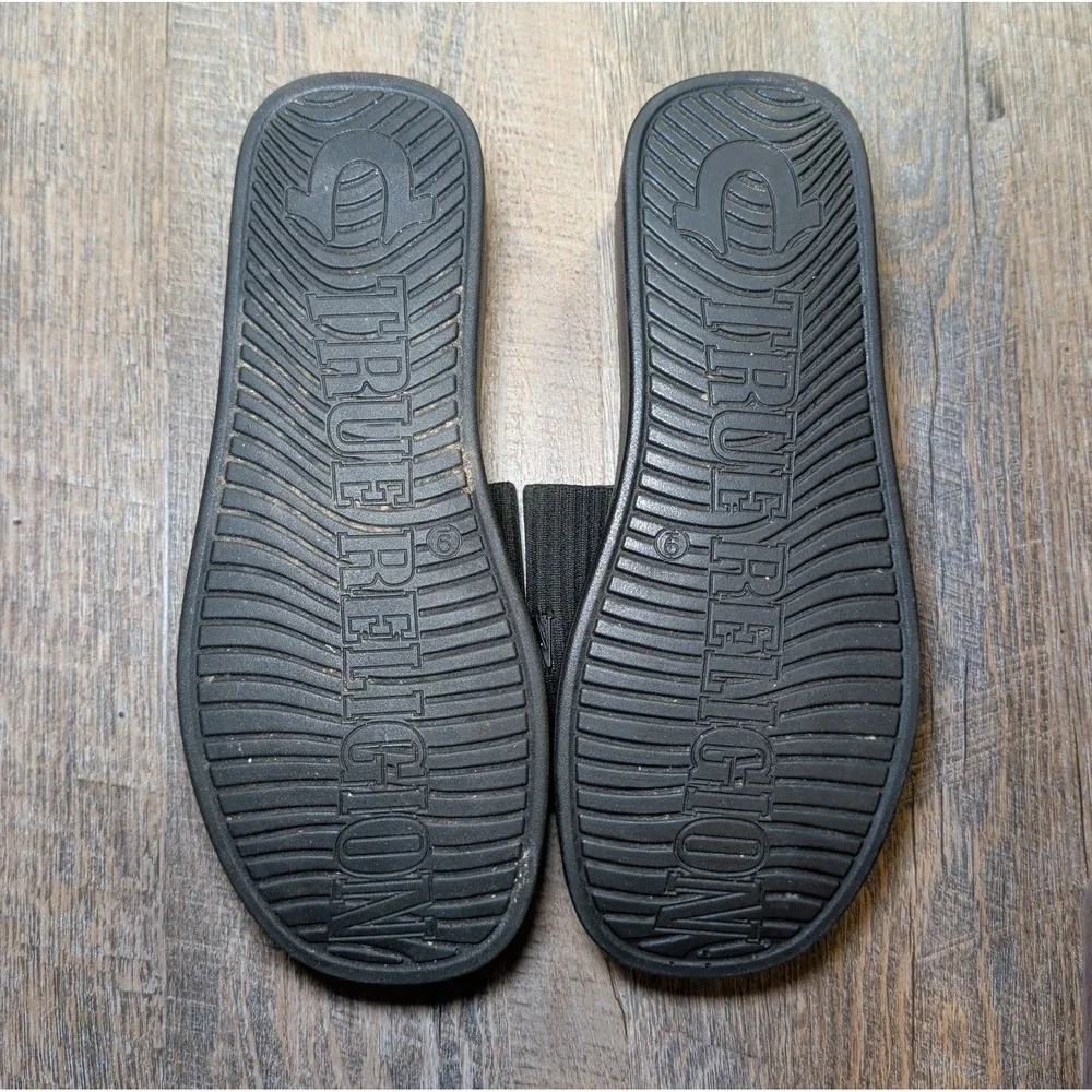 True Religion Jann Black Slip On Platform Open Toe Sandals Womens Size 8